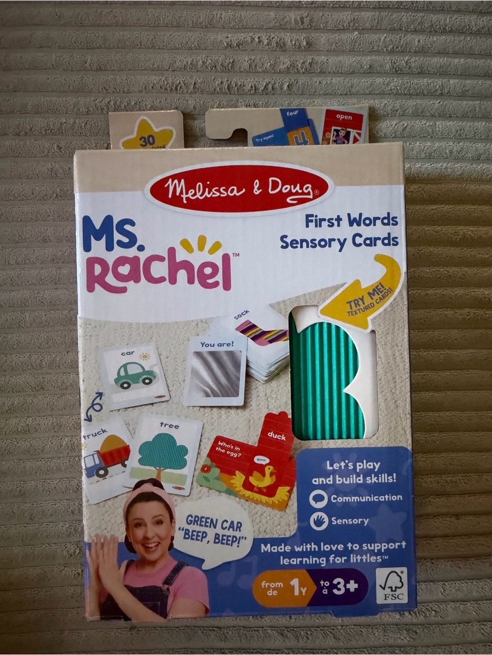 Rachel Green and Blue First Words Sensory Cards by Ms. Rachel